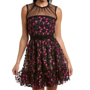 Zac Posen NWT Designer Fushia Black and Pink Floral Toil Lined Luxury Mini Dress